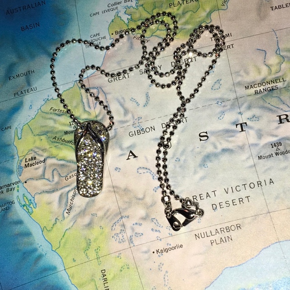 SALE - Swarovski Crystal Flip Flop Sandle Sandal Silver Tone Necklace